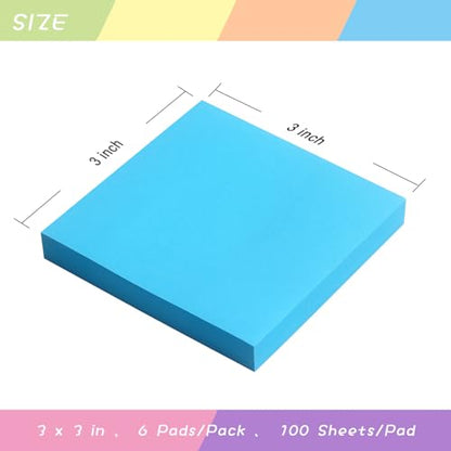 OSBOO Sticky Notes 3x3 with Bright Colors, 6 Pads 100 Sheets/Pad (Blue) | Bright Blue Self-Stick Notes Pads, 600 Sheets Total, Easy to Stick and Remove, Perfect for Office, School and Home - color: Blue