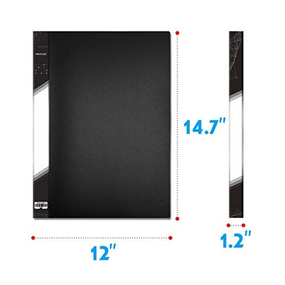 Presentation Book 40 Clear Pockets Sleeves Protectors Art Portfolio Clear Book for Artwork, Report Sheet, Letter(Can Accommodate 14 X 11inch) - size: 14x11.2inch (Black)