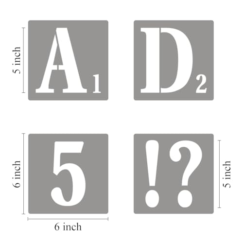 5 Inch Letter Stencils for Painting - 42 Pack Scrabble Alphabet Letters Numbers Templates with Signs for Painting, Reusable Scrabble Tiles Stencils for Chalkboard Wood Crafts & Wall Decor - size: 5 Inch