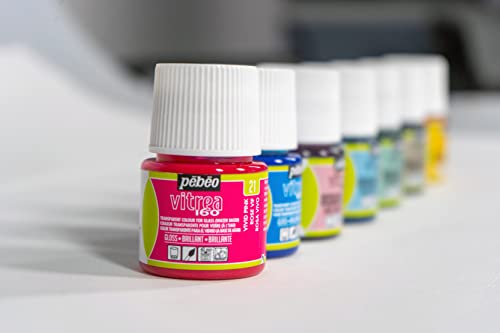 Pebeo Vitrea 160 Glass Paint - Water-Based Transparent High-Gloss Color Paints For Glass, Non-Toxic & Heat Safe, 45 ml Bottle, Pink - color: Rosa