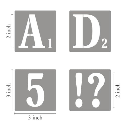 2 Inch Letter Stencils for Painting - 42 Pack Scrabble Alphabet Letters Numbers Templates with Signs for Painting, Reusable Scrabble Tiles Stencils for Chalkboard Wood Crafts & Wall Decor - size: 2 Inch