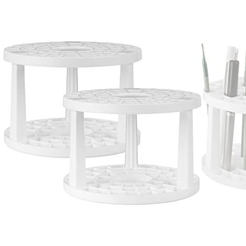 JANKINGS Paint Brush Holder 2-Pack, Plastic Round Paintbrush Organizer Stand, Desk Brush Drying & Storage Rack for Watercolor, Acrylic, Gouache, Pens & Art Supplies - color: White
