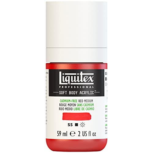 Liquitex Soft Body Acrylic Paint, 2-oz Bottle, Cadmium-Free Red Medium | Low Viscosity, Highly Pigmented, Satin Finish, Retains Subtle Brush Strokes, Great Surface Coverage, Highly Versatile - color: Cadmium-free Red Medium, style: 2-oz Bottle