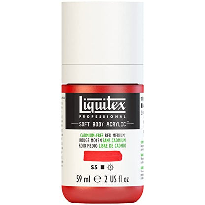 Liquitex Soft Body Acrylic Paint, 2-oz Bottle, Cadmium-Free Red Medium | Low Viscosity, Highly Pigmented, Satin Finish, Retains Subtle Brush Strokes, Great Surface Coverage, Highly Versatile - color: Cadmium-free Red Medium, style: 2-oz Bottle