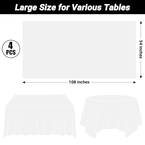 QZYL 4 Packs White Plastic Tablecloth, Large Sturdy Disposable Table Cloth - color: White, size: 4pcs 54x108 in