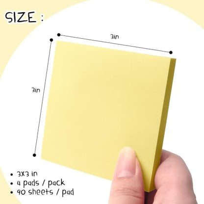 OSBOO Sticky Notes 3x3 with Bright Colors, 4 Pads 90 Sheets/Pad (Yellow) | Bright Yellow Self-Stick Notes Pads, 360 Sheets Total, Easy to Stick and Remove, Perfect for Office, School and Home - color: 4pads Yellow
