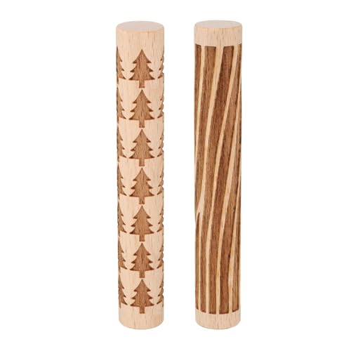 HARFINGTON 2pcs Wood Clay Roller 4" Pine Tree Wood Grain Pattern Rolling Pins Wood Rollers Pottery Tools Wood Grain Texture Rollers for Clay Baking Dough Playdough DIY - style: Pine Tree + Wood Grain