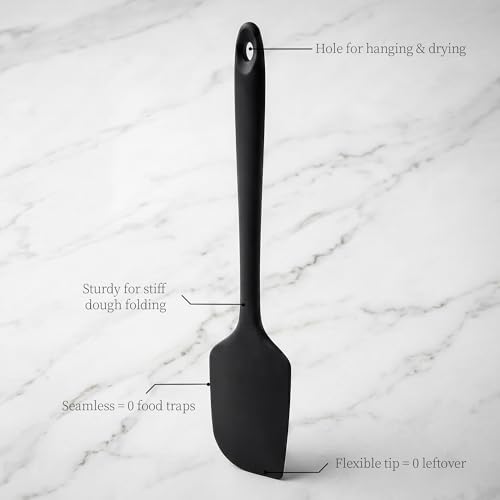 600ºF Heat Resistant Silicone Spatula Spoonula Set of 2, Black | High Heat Food Safe Kitchen Use Scraper for Cooking Baking Mixing Scraping Stirring Cake Nonstick Cookware Pan Bowl - color: Black, size: Large/Spoon Spatula - 2pcs