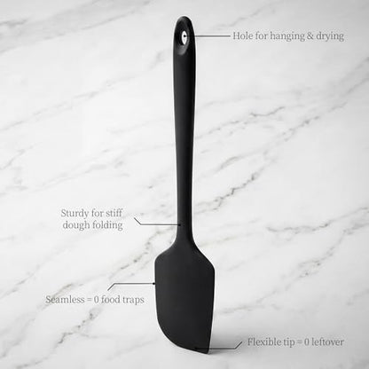 600ºF Heat Resistant Silicone Spatula Spoonula Set of 2, Black | High Heat Food Safe Kitchen Use Scraper for Cooking Baking Mixing Scraping Stirring Cake Nonstick Cookware Pan Bowl - color: Black, size: Large/Spoon Spatula - 2pcs