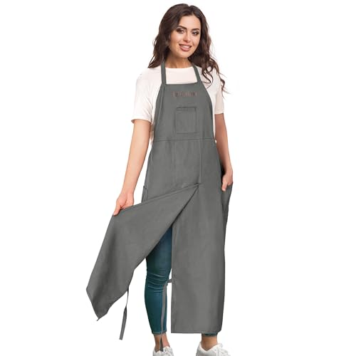 Full Coverage Pottery Apron Split Leg - 100% Cotton Canvas Potter's & Ceramics Aprons with Pockets for Women & Men - color: Grey