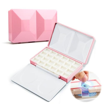 SEAMIART Empty Watercolor Palette Case with 24 Magnetic Half Pans & Lid - color: Pink, size: 4.9" x 2.9" x 1"
