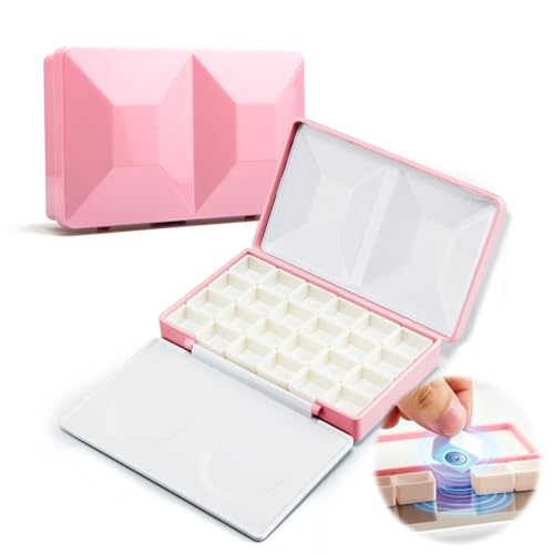 SEAMIART Empty Watercolor Palette Case with 24 Magnetic Half Pans & Lid - color: Pink, size: 4.9" x 2.9" x 1"
