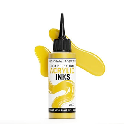 Acrylic Inks, Bright Yellow Acrylic Ink, 3.38 Fl Oz (100 ml) | Highly Concentrated, Multifunctional Liquid Acrylic Paint - color: Bright Yellow