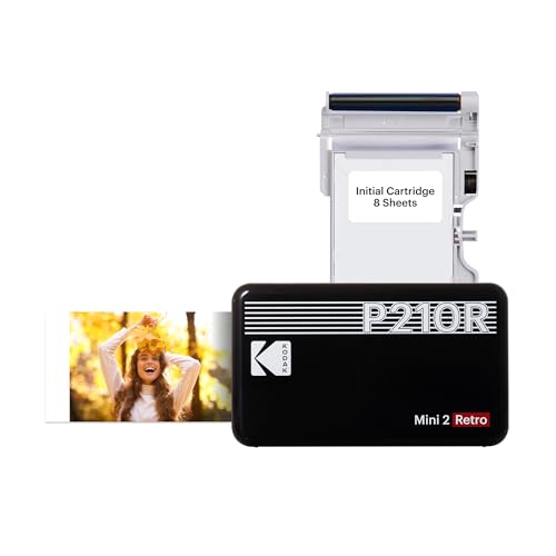 KODAK Mini 2 Retro 4PASS Portable Photo Printer (2.1x3.4 inches) + 8 Sheets, Black - color: Black, size: Printer + 8 Sheets