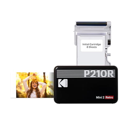 KODAK Mini 2 Retro 4PASS Portable Photo Printer (2.1x3.4 inches) + 8 Sheets, Black - color: Black, size: Printer + 8 Sheets