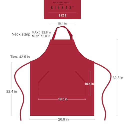 BIGHAS Adjustable Bib Apron with Long Ties for Women Men 18 Colors Chef Kitchen Cooking - color: Wine Red