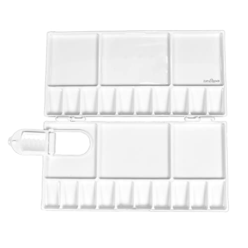 Zahepa Watercolor Palette Tray with Lid, 20 Wells, Large Paint Mixing Box | Foldable Travel-Friendly Design With Thumb Hole, Secure Locking Latch, 5 Extra Mixing Areas For Acrylic And Diy Crafts - style: Rectangle - 25 Compartments