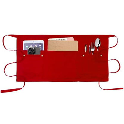 Server Apron with 5 Pockets - Rivet buckle Unisex Short/Half Waiter Waist Short Apron - color: Red