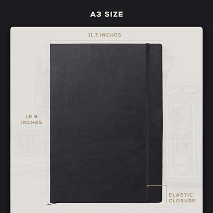 Beechmore Books A3 11.7x16.5 Mixed Media Sketchbook 160 GSM/98lb, Gift Box - color: Charcoal Black, size: A3 - 11.7" x 16.5" Extra Large