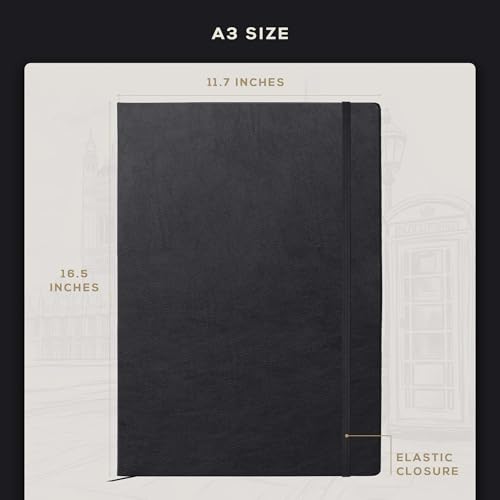 Beechmore Books A3 11.7x16.5 Mixed Media Sketchbook 160 GSM/98lb, Gift Box - color: Charcoal Black, size: A3 - 11.7" x 16.5" Extra Large