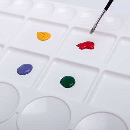 Palette for Watercolors, Oil & Acrylic Paints, Mix & Separate Colors, White, Art 20 Wells, 13” x 10” 4 slated Squares, 4 Squares, 4 Large circulars, and 8 Small Circular Wells for All Levels