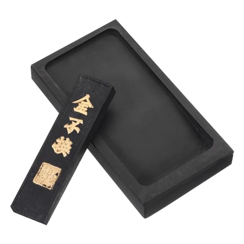 PATIKIL 4 Inch Chinese Calligraphy Inkstone with Ink Stick, Rectangle Ink Stone Tray for Traditional Calligraphy Practice Painting Drawing, Black - size: 4 Inch