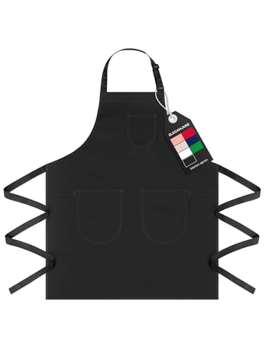 Unisex Apron with Pockets for Cooking, Salon & Art - 100% Cotton Adult Kitchen, Chef, Stylist Apron (Black) - color: Black