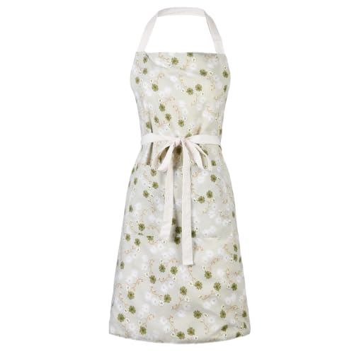 Aoomzoon Kitchen Aprons for Women with 2 Pockets,Double Sided Vintage Adjustable Apron for Gardening Cooking Arting Painting - color: Green/Pink