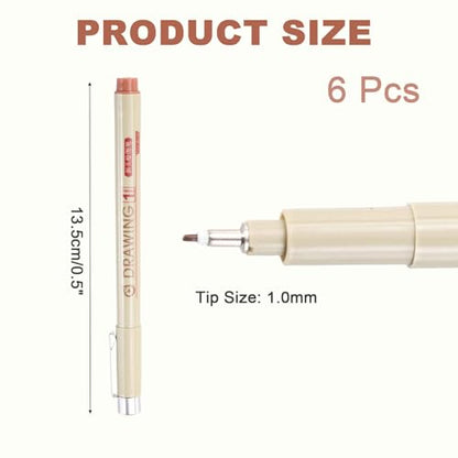 MECCANIXITY 1 Fineliner Ink Pens, 6Pcs 1.0mm Brown Micro Pens with Waterproof Archival Ink for Watercolor Sketching Cartoon Technical Drawing - style: 1#