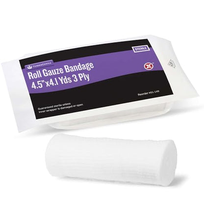 4.5" Sterile Gauze Rolls - 1 Gauze Bandage for Covering and Cushioning Wounds - 4.5" x 4.1 Yards Long - 3 Ply Medical Roll - Good for Primary and Secondary Dressings - size: 1 Count