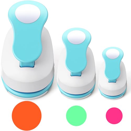 CHENGU 3 Pack Circle Hole Punch 2"/1"/0.6", Blue | Paper Craft Cutters for Card Making, Shape Punches for Scrapbooking, Includes 10 Sheets Stickers, Photo Album DIY Projects - color: Blue, style: Circle