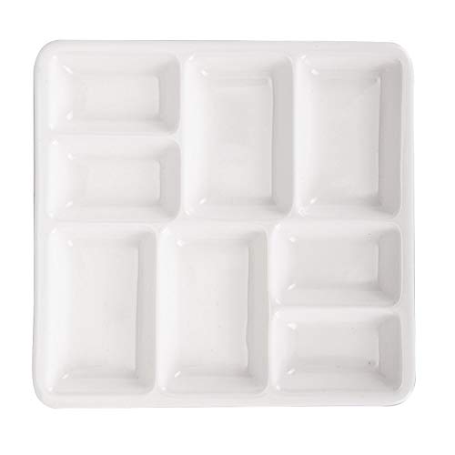 VanEnjoy White Square Ceramic Artist Paint Palette,Porcelain Watercolor Palette,Ceramic Mixing Tray for Watercolor Gouache Painting