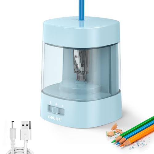 Deli Electric Pencil Sharpener, Automatic Pencil Sharpeners, Blue | Suitable for No.2 Pencils Colored Pencils, USB & Battery Operated Pencil Sharpener for School, Home, Office, Classroom - color: Blue