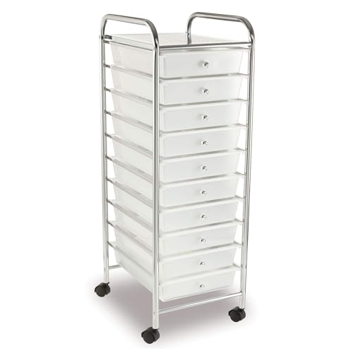 Simply Tidy 10 Drawer Clear Rolling Cart - Mobile Organizer with Removable Drawers, Swivel & Locking Casters, Durable Tubular Frame - 1 Set - color: Clear