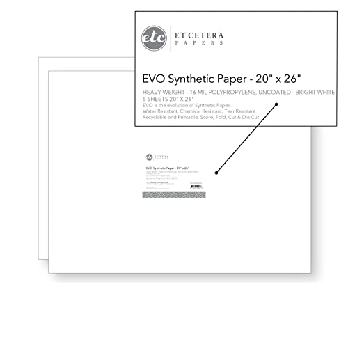 Alcohol Ink Paper - Non-Absorbent, Heavy Weight & Tear Resistant - Forgiving - Many Inks Wipe Off Clean for Easy Reuse On White - Flexible Bright White EVO 20x26 Inch (5 Sheets) - color: White, size: 20 x 26 Inches
