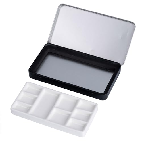 Travel Watercolor Palette,Portable Ceramic Palette 9 Well,Empty Wet Palette Metal Paint Box with Porcelain Palette(Black Box) - color: Black
