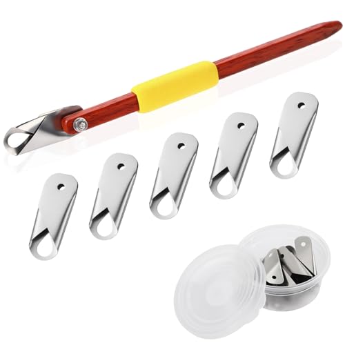 Lanties Pottery Carving Tools Set Include 5 Stainless Steel Blades & Red Pear Wood Handle, Sculpture Scraper Craft Modelling Tools for Clay, Ceramic Sculpting, Graffito, Relief Art(U-tip) - style: U-tip