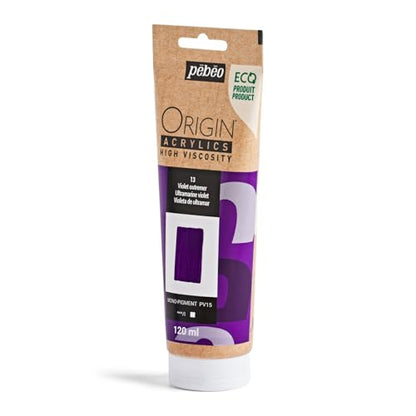 PEBEO Origin Acrylics 120ml Matte Acrylic Paint, Ultramarine Violet | Muted atmospheric violet in matte heavy-body acrylic - shadow and twilight mixes; holds knife marks on canvas. - color: Ultramarine Violet