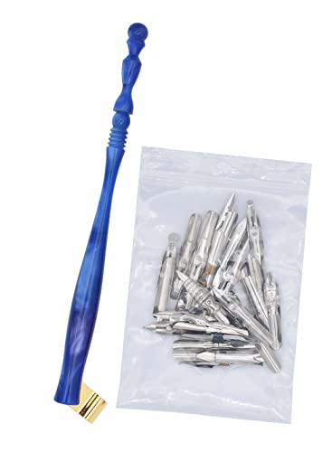 Gullor Oblique Calligraphy Dip Pen Nib Holder, Removable Nib Pen Handle Stand with 33 Nibs, Blue - color: Blue