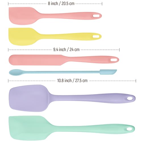 Tomorotec 6-Pack Multi-Sized Silicone Spatulas, 5 Macaron Colors One-Piece Design Flexible Edges Non-Scratch for Cookware, Dishwasher Safe Food-Grade Non-Toxic, High Heat Resistance -104°F to 600°F