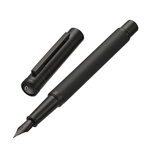 Matte Black Forest Fountain Pen Extra Fine Nib Classic Design with Converter and Metal Pen Box Set by Asvine - color: Black, style: Extra Fine Point
