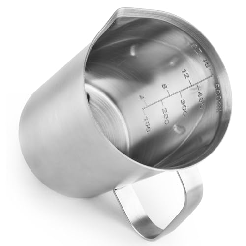 18/8 Stainless Steel Measuring Cup with Handle and Pour Spout, Heavy Duty Kitchen Food Prep Cup for Cooking, Baking, Coffee and Bar Use, 16 OZ (2 Cup, 500 ML) - color: Flat Handle, size: 16 OZ (2 Cup, 500 ML)
