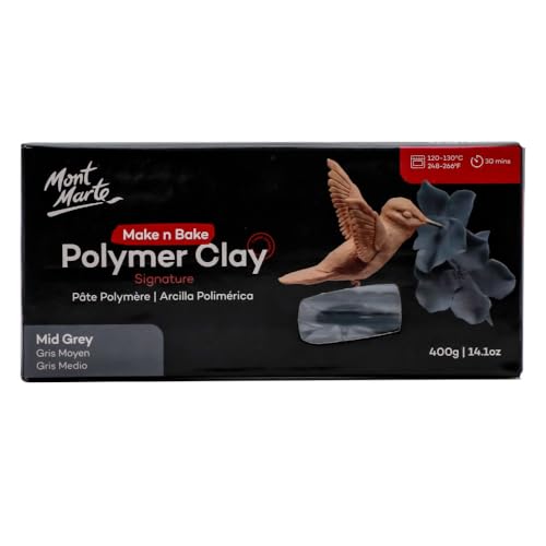 Mont Marte Make n Bake Polymer Clay Signature Mid Grey 400g (14.1oz) Block, Bake in Oven, Soft and Smooth, Sculpting, Craft, DIY Décor, Jewelry - color: Mid Green, size: 14.1oz