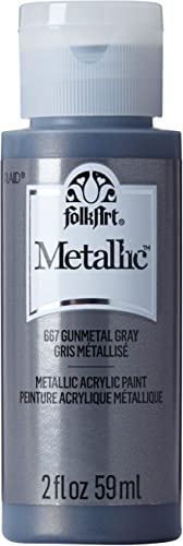 FolkArt Metallic Acrylic Paint in Assorted Colors (2 Ounce), 667 Gunmetal Gray - color: Gunmetal Gray, size: 2 Fl Oz (Pack of 1)