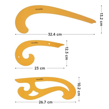 KEARING 3Pcs French Curve Ruler Set - Flexible Plastic Sewing Template - style: 1301S