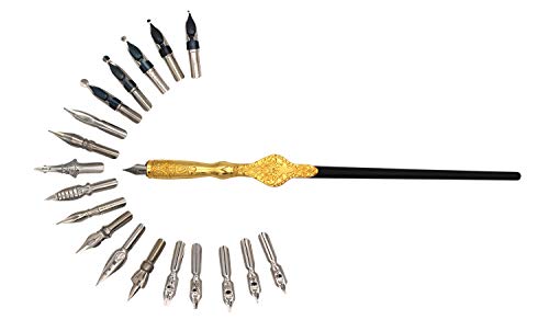 Gullor Calligraphy Pens Set - Dip Pen Handcrafted Calligraphy Set with 18 Nibs, Gold - color: gold