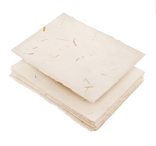 Wanderings Cream A5 Handmade Deckled Edge Cotton Paper - Cold Pressed Texture - Paint, Watercolor, Writing, Printer, Cards, Invitations, Menus, Arts and Crafts. 50 Pack 150 GSM - 5.8" x 8.3" - color: Ivory with Straw, size: A5