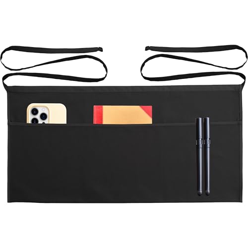 TOSHE Waist Apron 3 Pockets Waterdrop Resistant Cotton Server,Chef,Waitress - color: Black