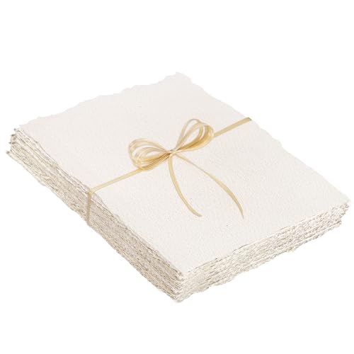 Prudiut Cotton Watercolor Paper 25 Sheets 4 x 6 in, 300 GSM, Deckled Edge | Handmade Textured Cotton Paper, Deckled Edges, Cold Press, Absorbent and Thick, for Watercolor, Cards, Invitations, Crafts - size: 4 x 6 inch