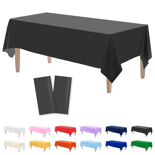 Kopokita 2 Pack Black Plastic Tablecloths Disposable 54 x 108 Inch | Rectangle Table Cloths, Party Table Covers for Birthday, Graduation, Back to School, Halloween Decorations - color: Black, size: Rectangle (2 Pack)